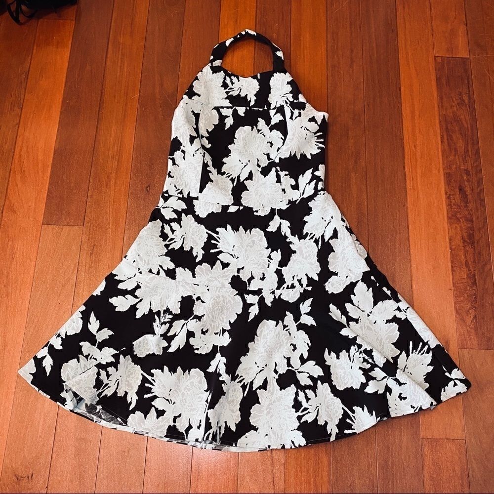 Parker Mint Green Black Floral Halter Dress XS - Picture 1 of 7
